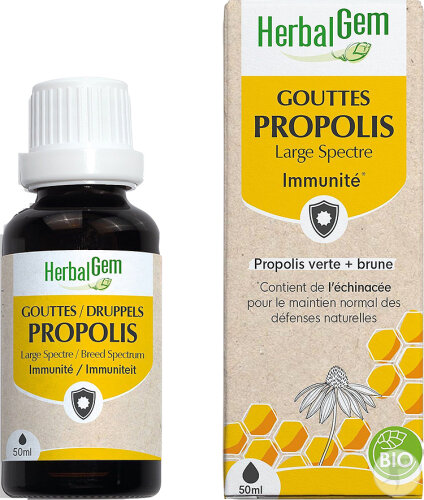 Herbalgem Propolis Concentrée Large Spectre Gouttes Bio Immunité Flacon 50ml