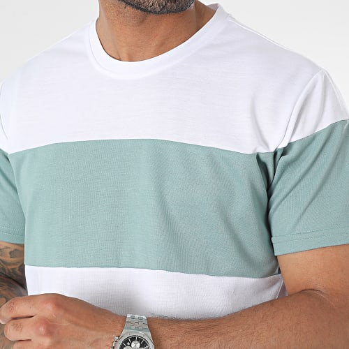 Ensemble Tee Shirt Et Short Jogging A Bandes Blanc Vert