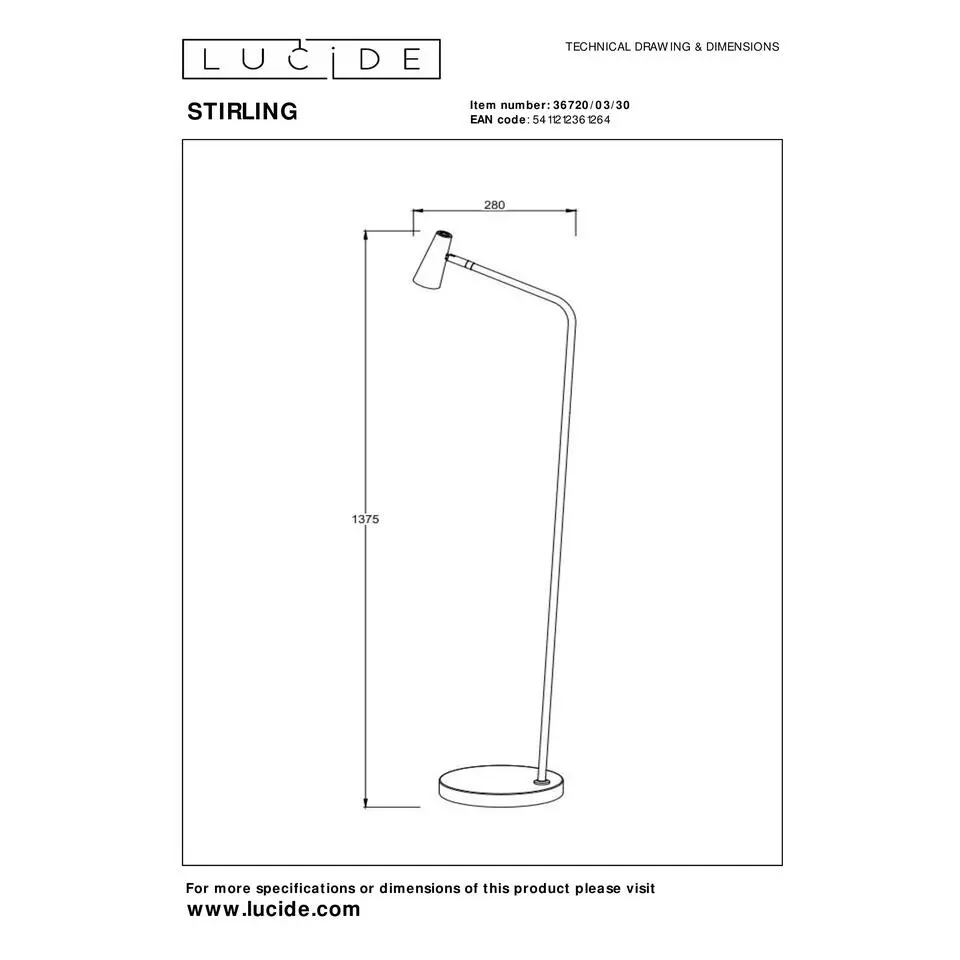 Lucide STIRLING Vloerlamp - Zwart