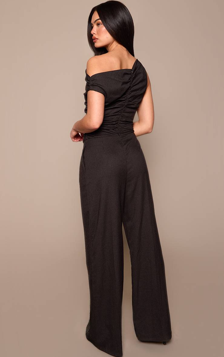Noir Combinaison Pantalon Large Asymétrique À Fines Rayures Tissées
