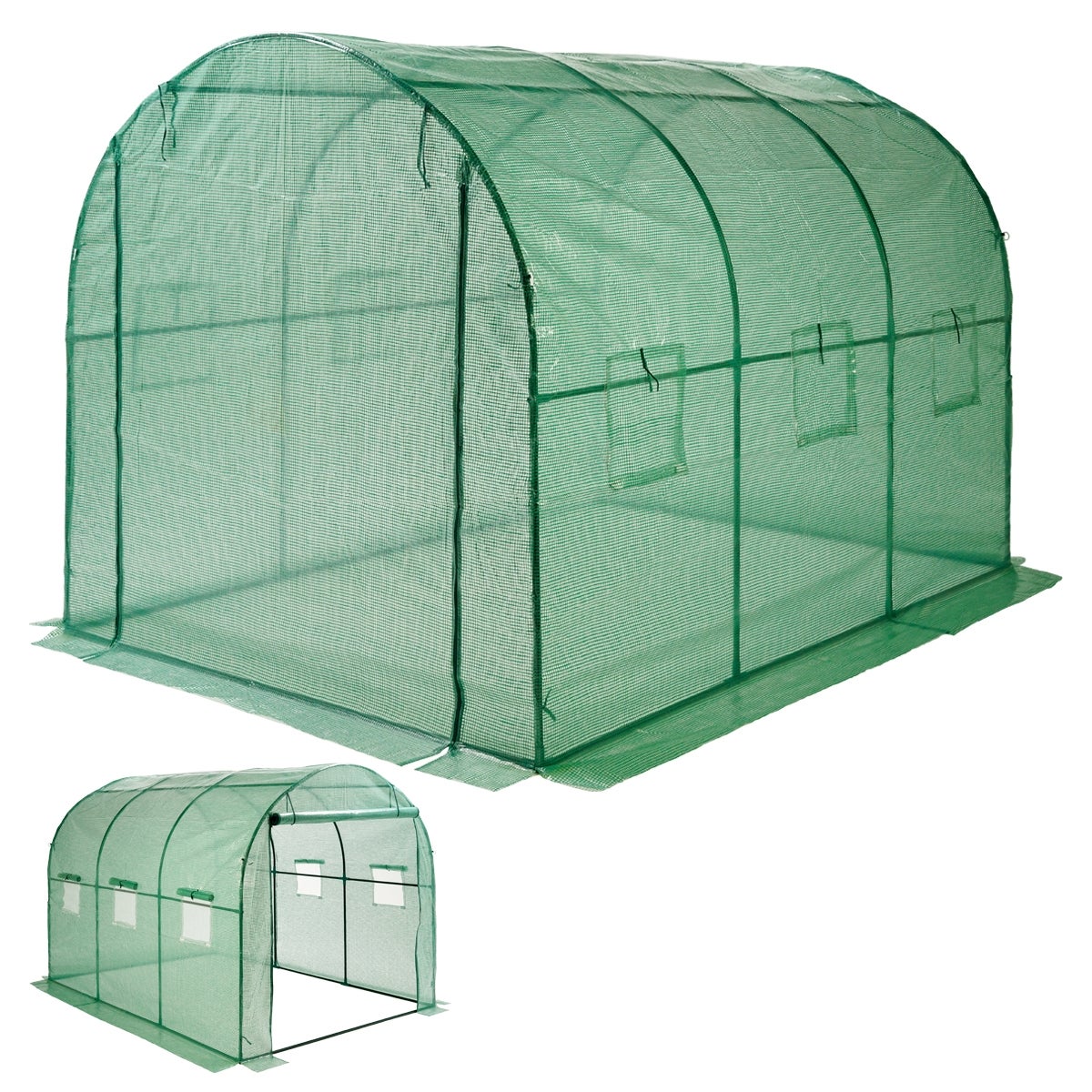 ECD Germany Kas, polytunnel, ca. 300x200x200cm, 6m², groen, met stalen frame, ritssluiting en 6 ramen - gebogen dak, koude kas, plantenkas, tomatenkas, polytunnel