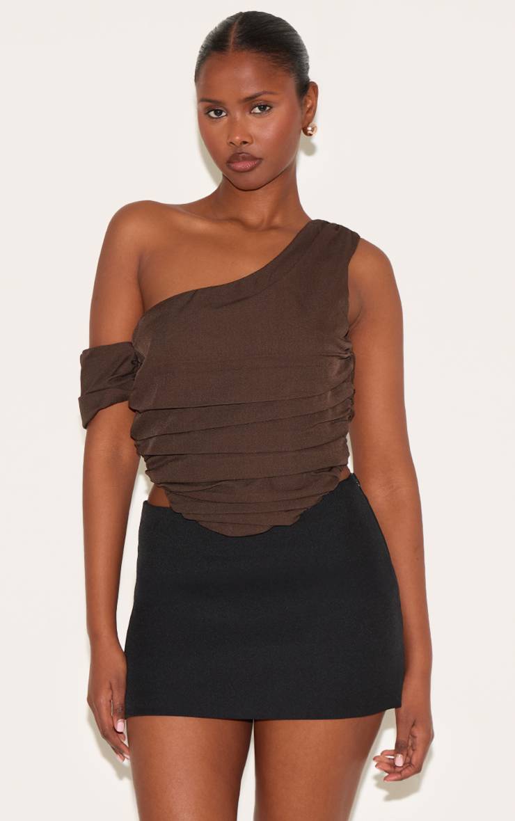 Chocolat Corset Drapé En Tissu Tissé