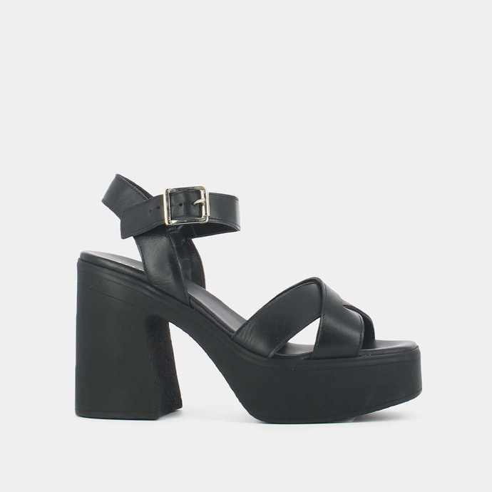 Sandales à brides croisées et plateformes  en cuir noir