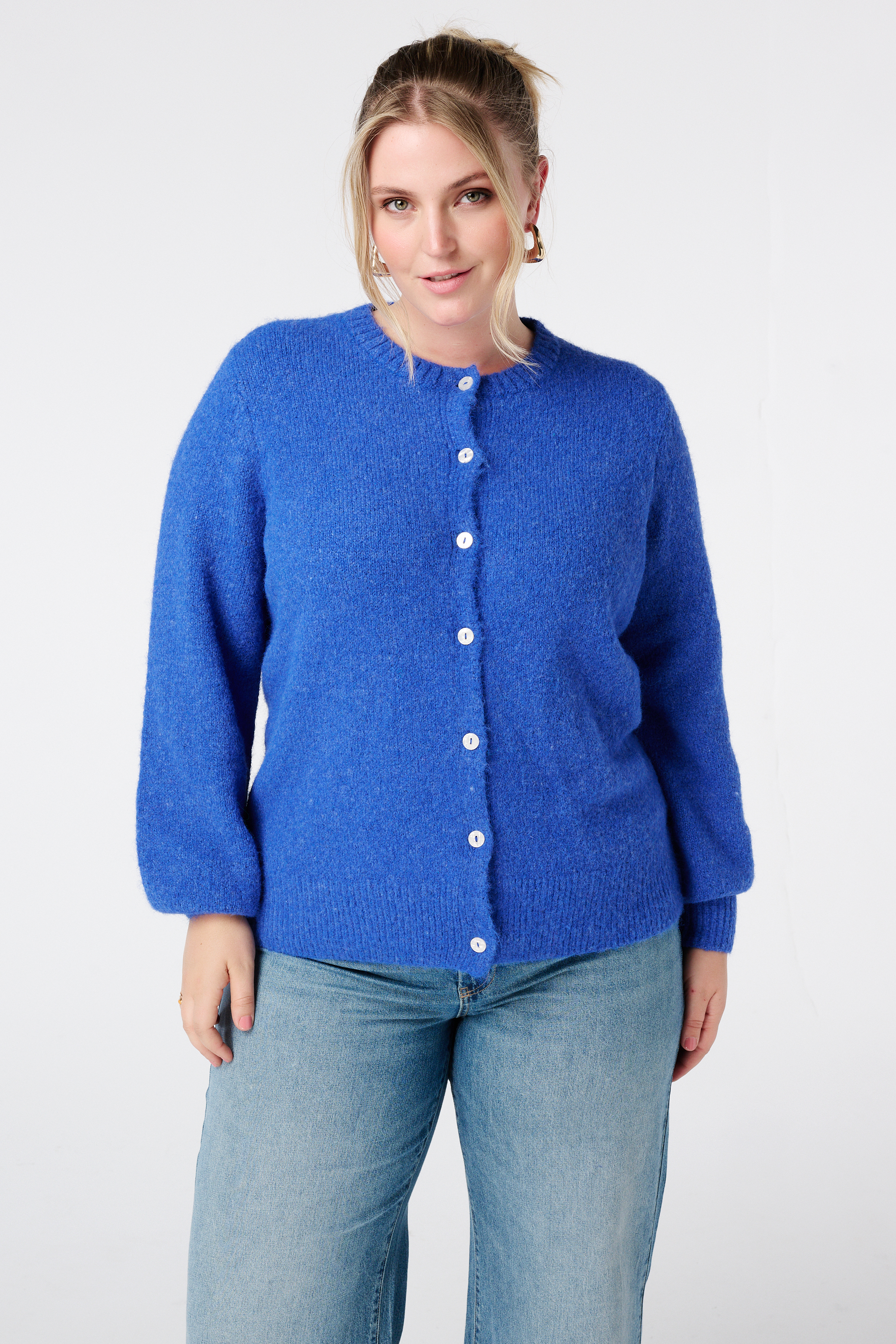 Fijn gebreid vest met knoopsluiting Kobalt blauw