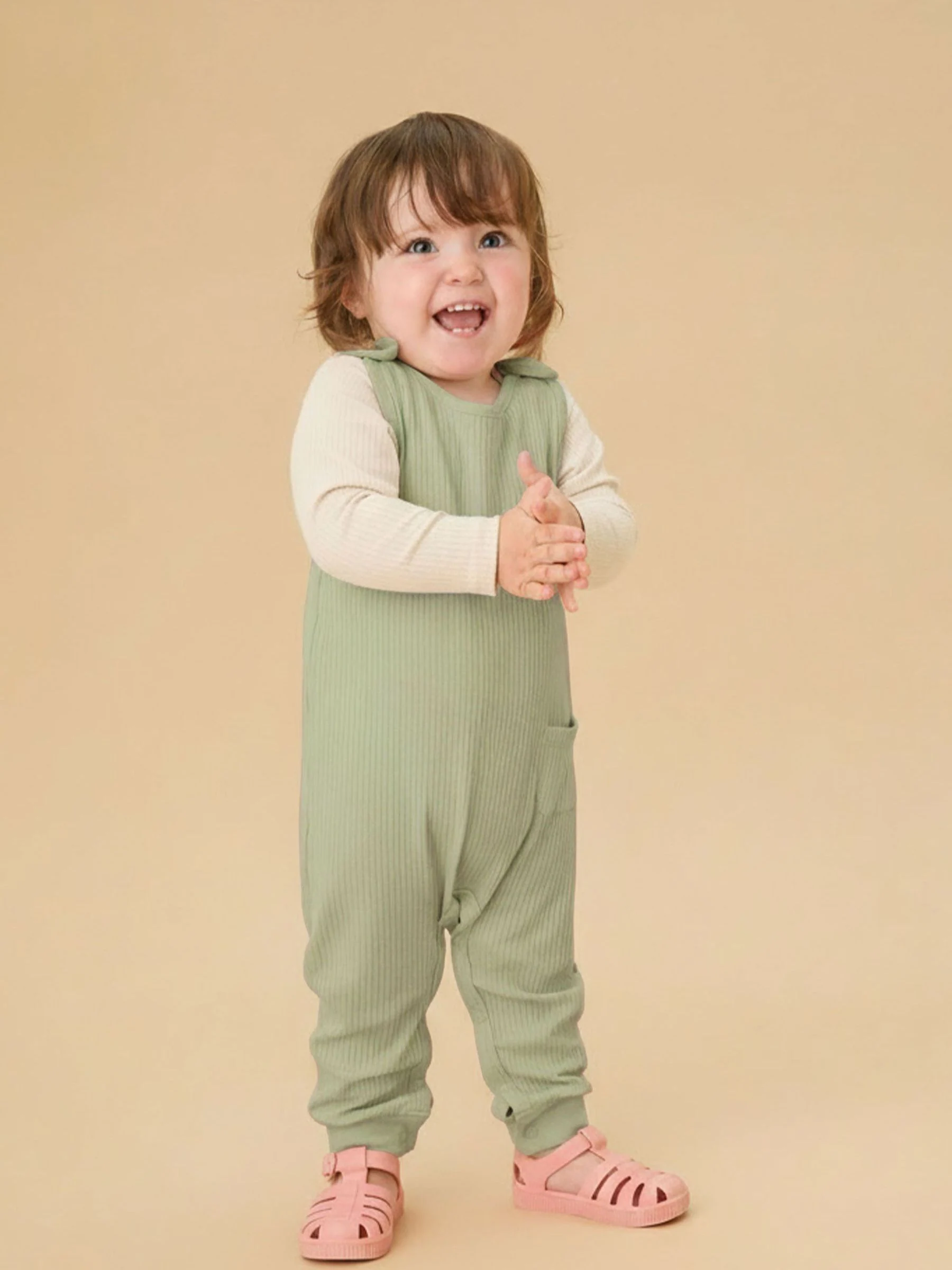 Groen - MORI Ribbed Romper Dungarees