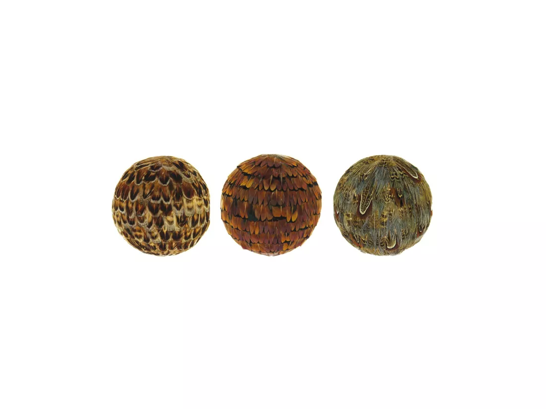 Now's Home - Assortiment De 3 Boules Decoratives En Plume De Faisan O10cm Fagiano