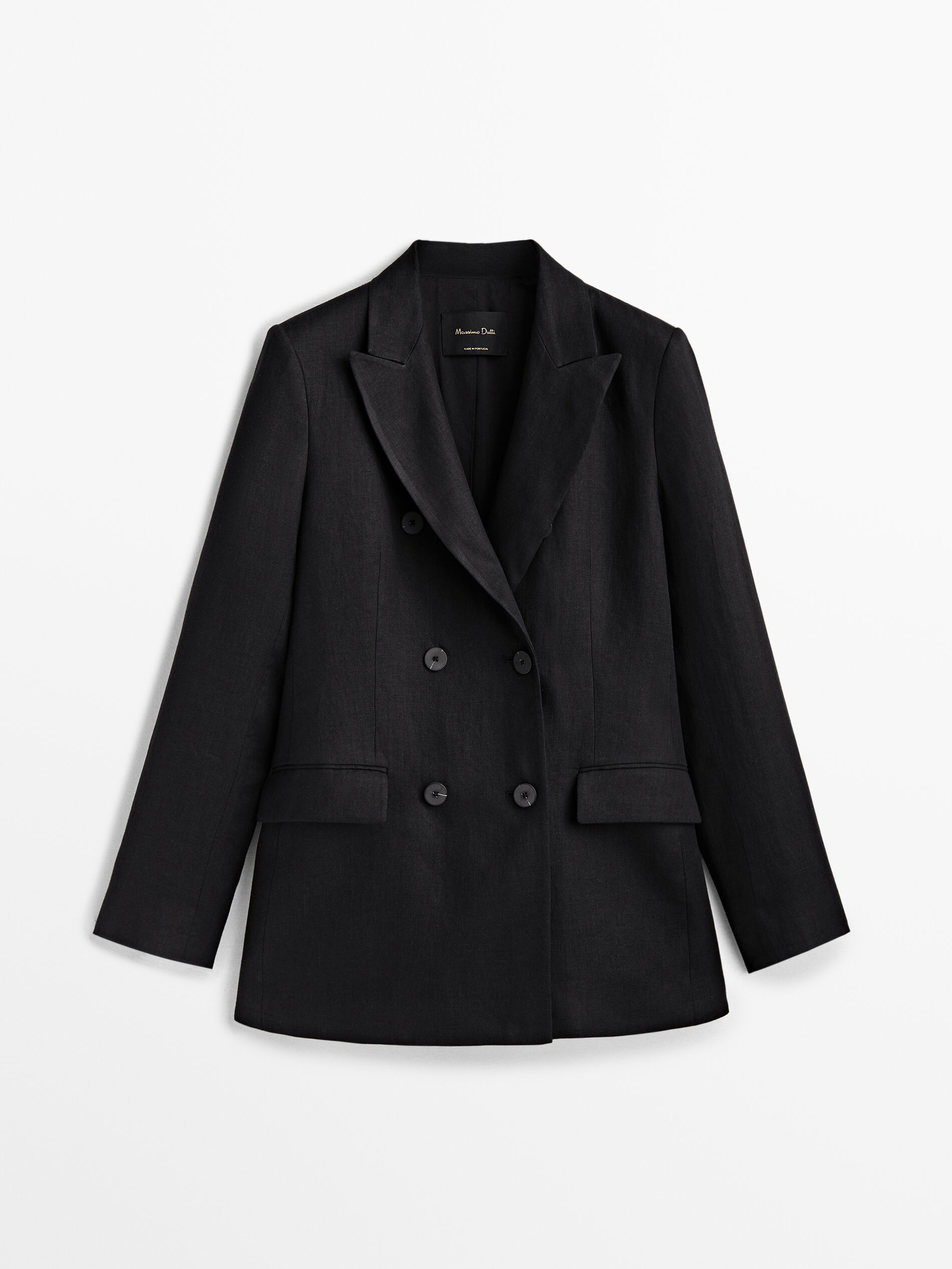 Americana traje cruzado 100% lino - NEGRO