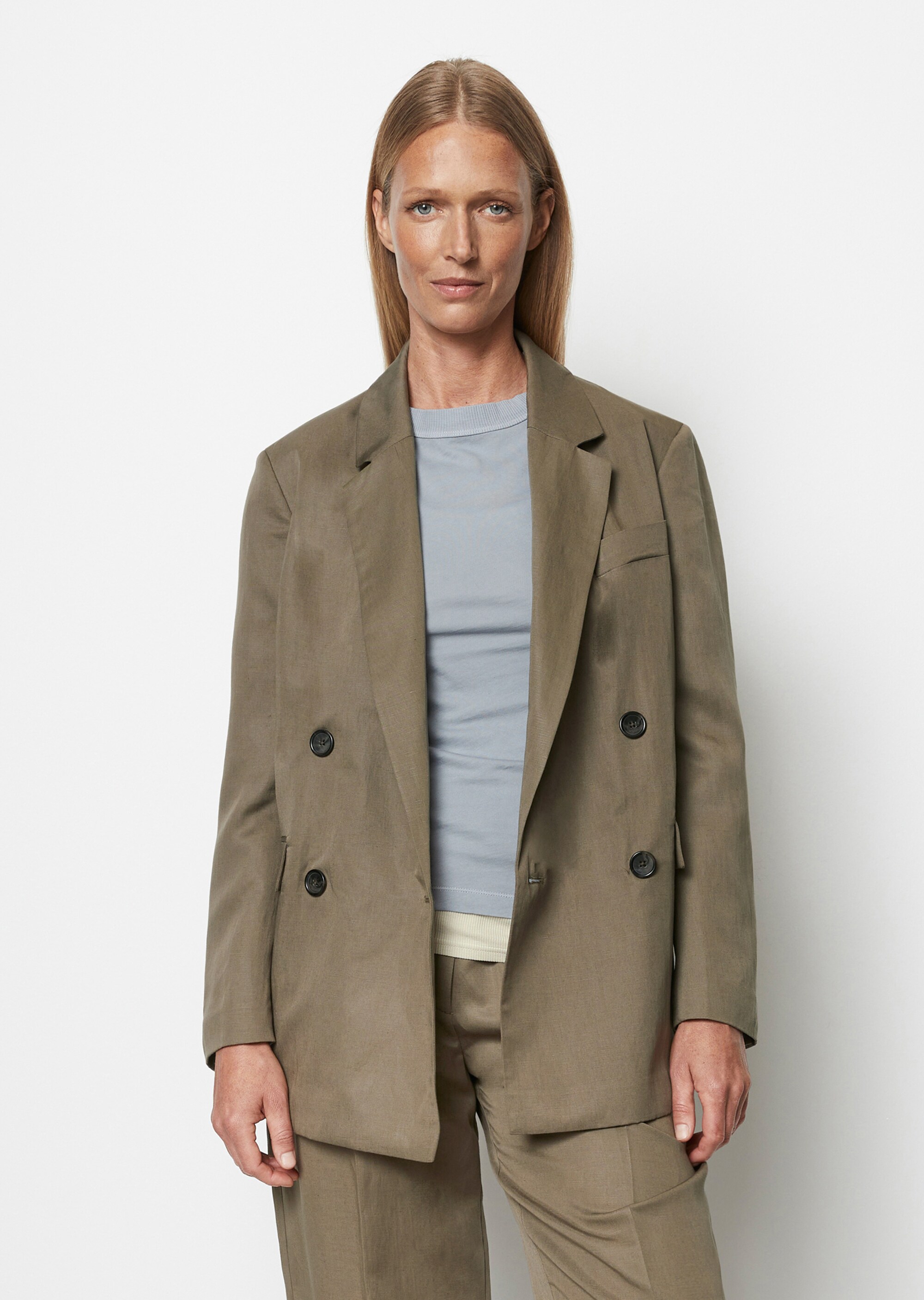 Doppelreiher-Blazer relaxedaus TENCEL™ Lyocell-Leinen-Mix