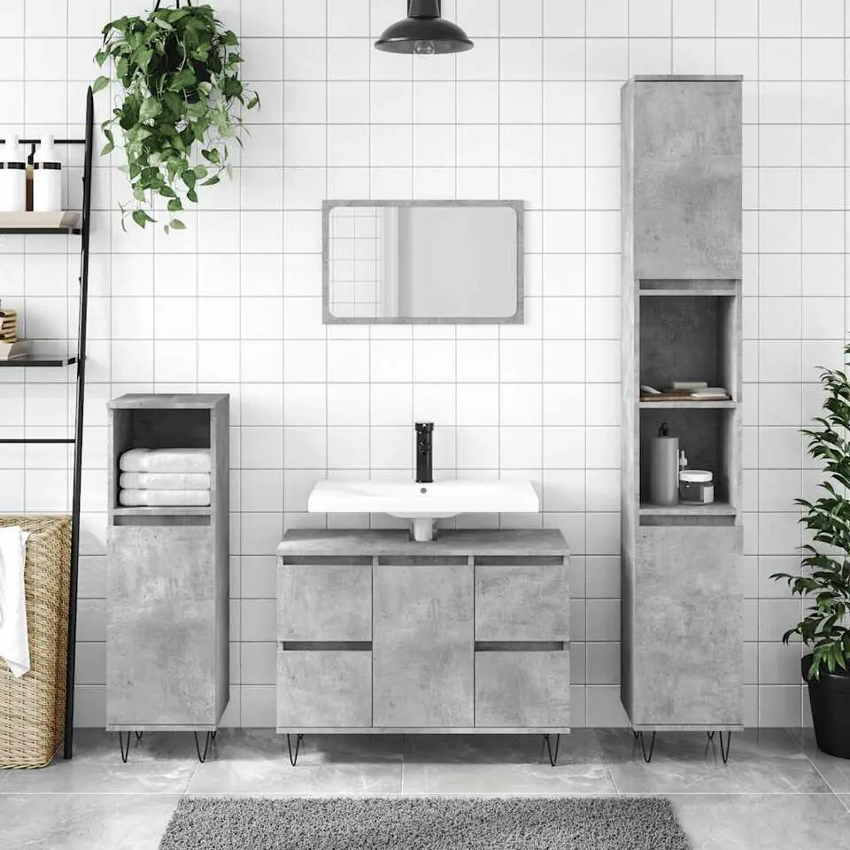 vidaXL - Betongrijs Wastafelonderkast - 1 deur 4 lades - Hout - 80x33x60 cm