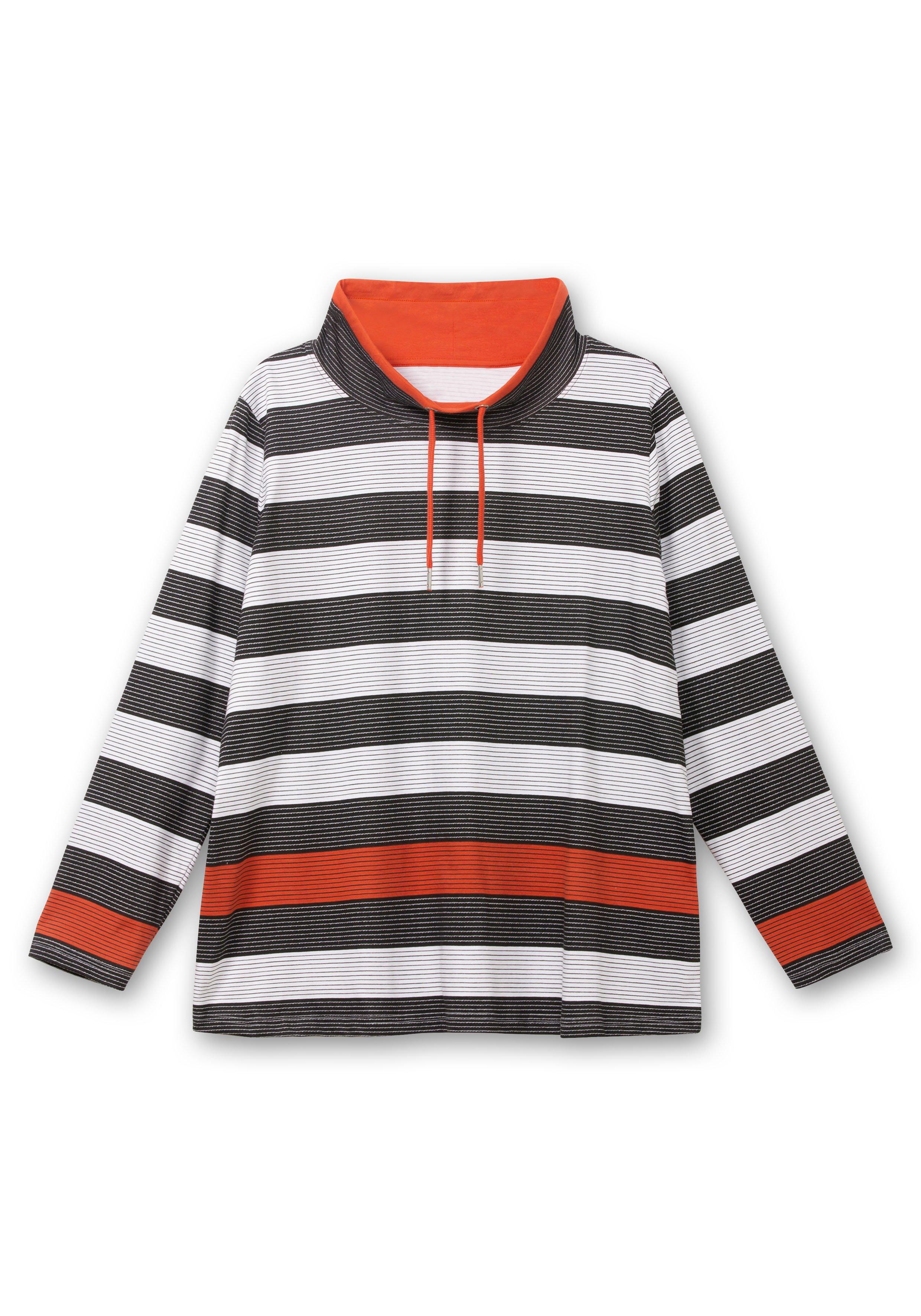 Stehkragenshirt mit Blockstreifen und Kontrastband