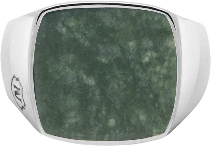 Nialaya Men's Silver Signet Ring with Green Jade Silver