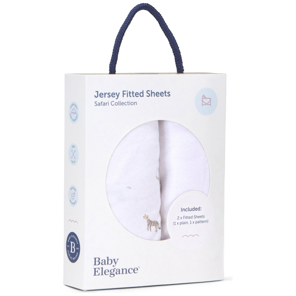 Baby Elegance Jersey-Baumwoll-Reisebettlaken, 2er-Pack, Safari-Motiv, 100 x 70 cm
