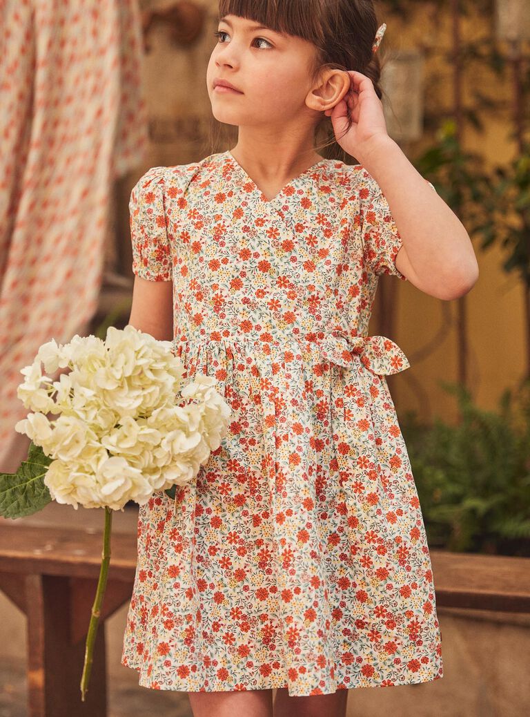 Robe courte évasée ivoire à imprimé fleuri