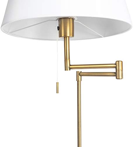 Qazqa - Modern Stehlampe Bronze mit weißem Schirm und verstellbarem Arm - Ladas Deluxe I Wohnzimmer I Schlafzimmer - Textil Rund - LED geeignet E27