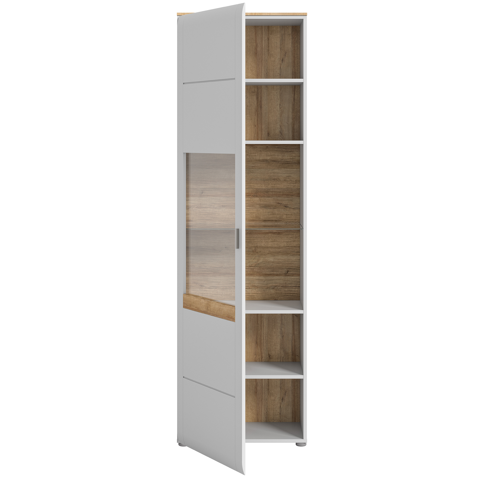 Vitrine ASHTON - ashgrey matt-Rivera Eiche - 202 cm hoch