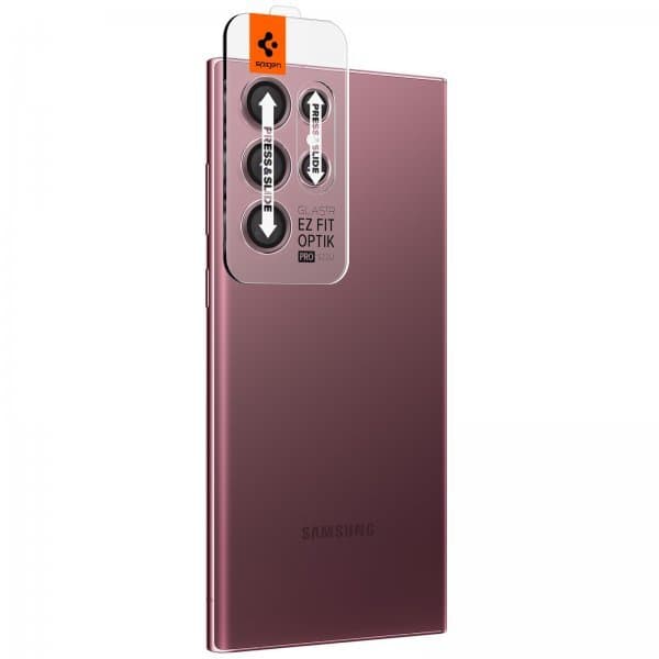 Spigen Samsung Galaxy S22 Ultra Kameralinsebeskytter GLAS.tR EZ Fit Optik Pro 2-pak Burgundy