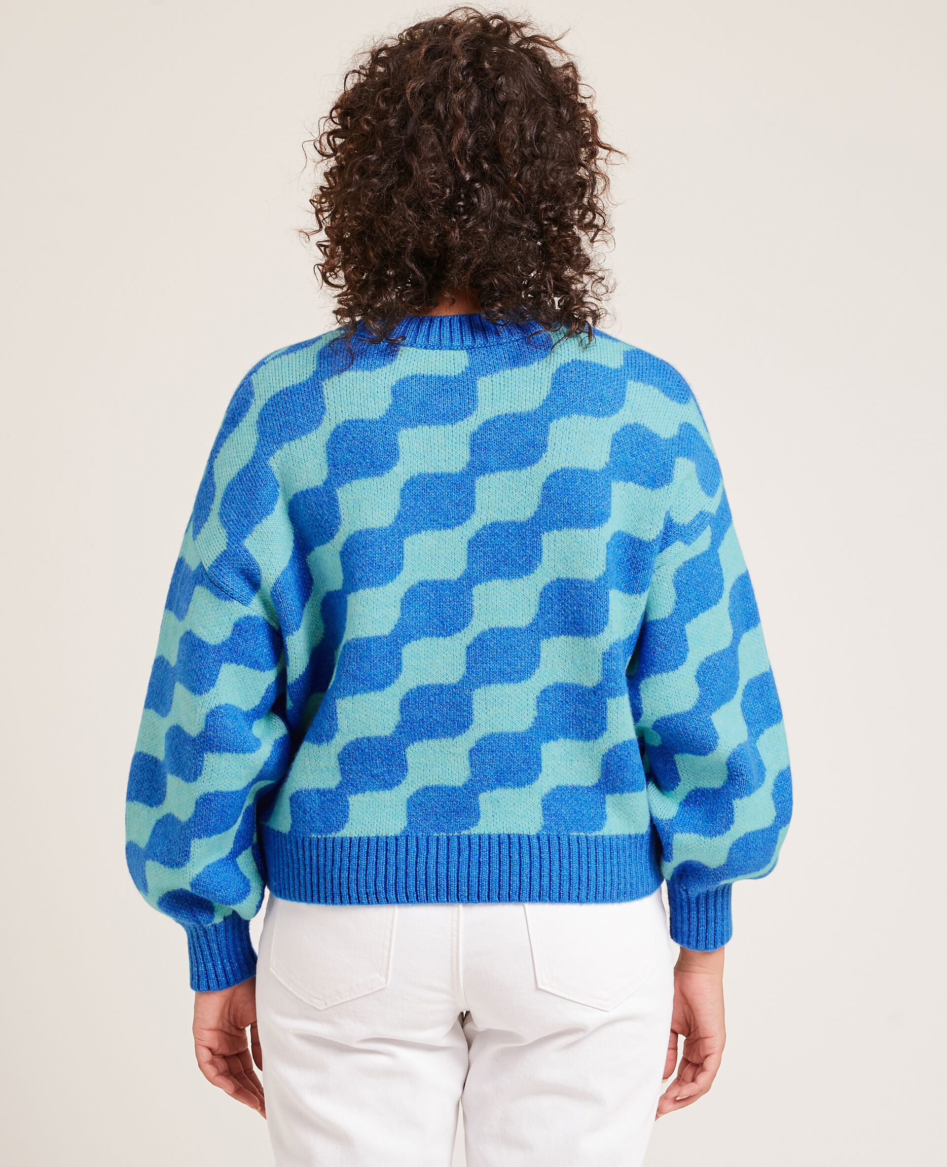 Pull col rond manches ballons - Bleu électrique