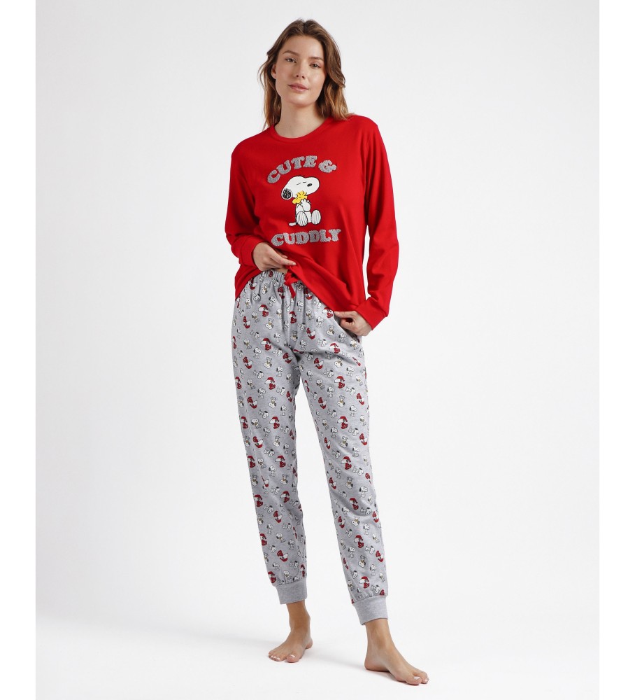 Pijama de manga comprida Aznar Innova Cute & Cuddly Snoopy na cor vermelha