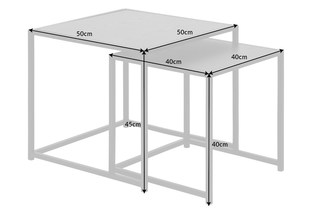 Design Beistelltische 2er Set SLIM LINE 50cm Esche schwarz Industrial Stil
