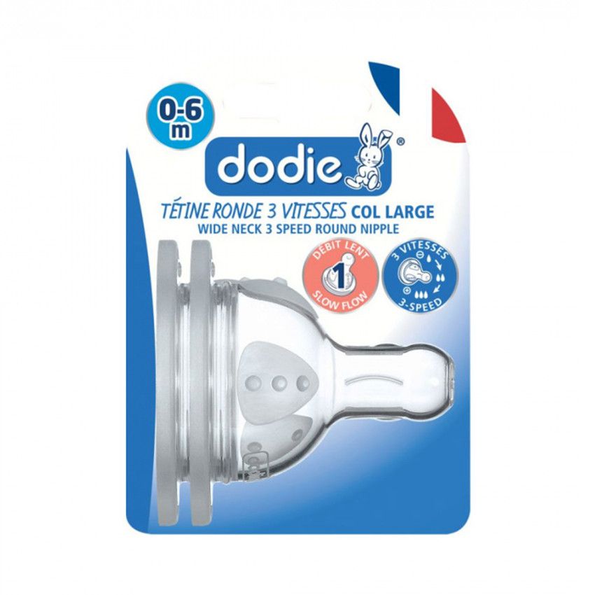Lot de 2 tétines plates à col large 3 vitesses silicone 0-6 mois - Débit lent - Ecru