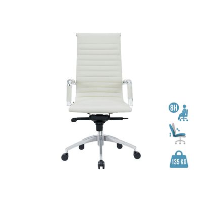 Fauteuil de bureau WARREN - accoudoirs fixes - cuir blanc