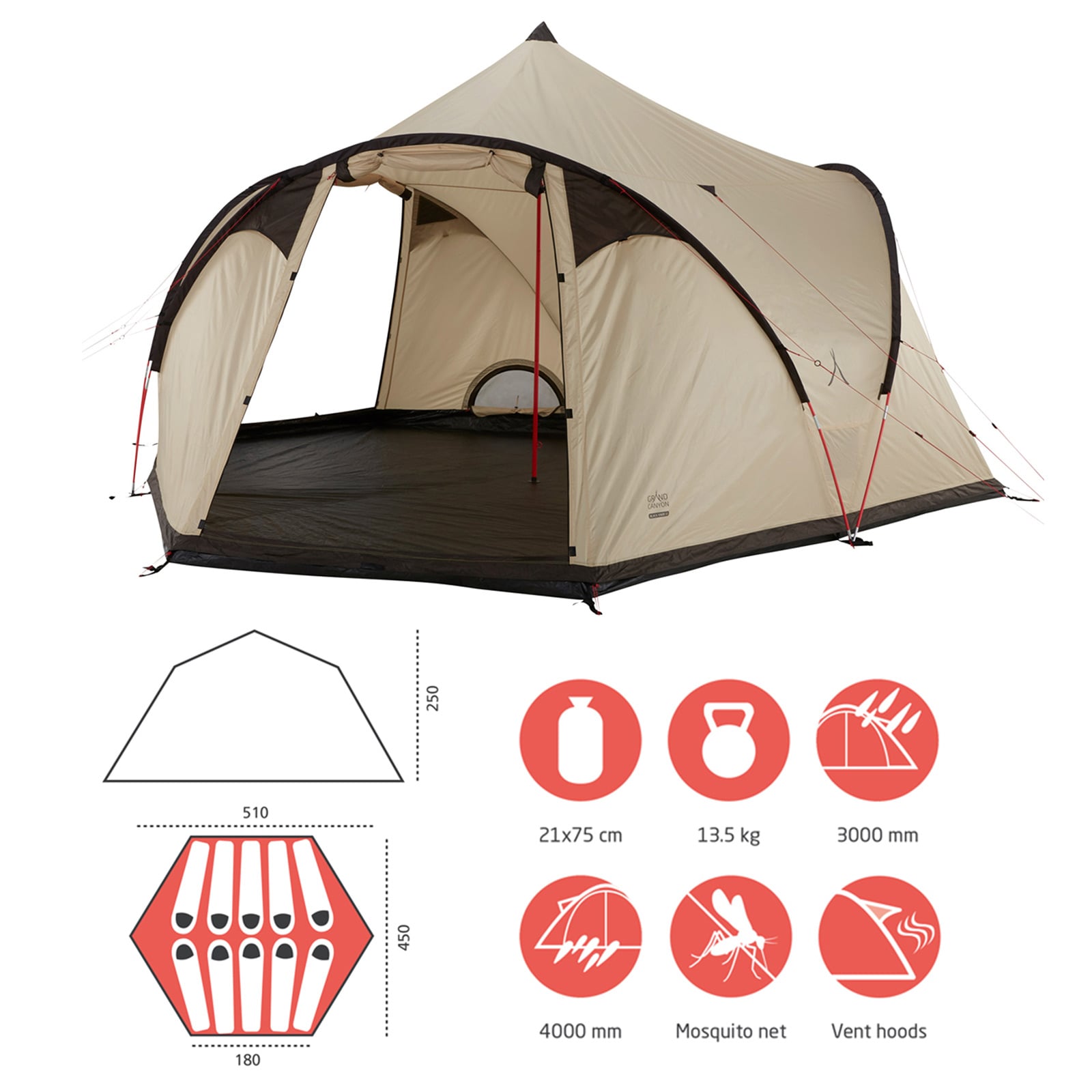 GRAND CANYON Black Knob 10 Personen Tepee Zelt Familien Gruppen Zelt Tipi Wigwam Farbe: Mojave Desert