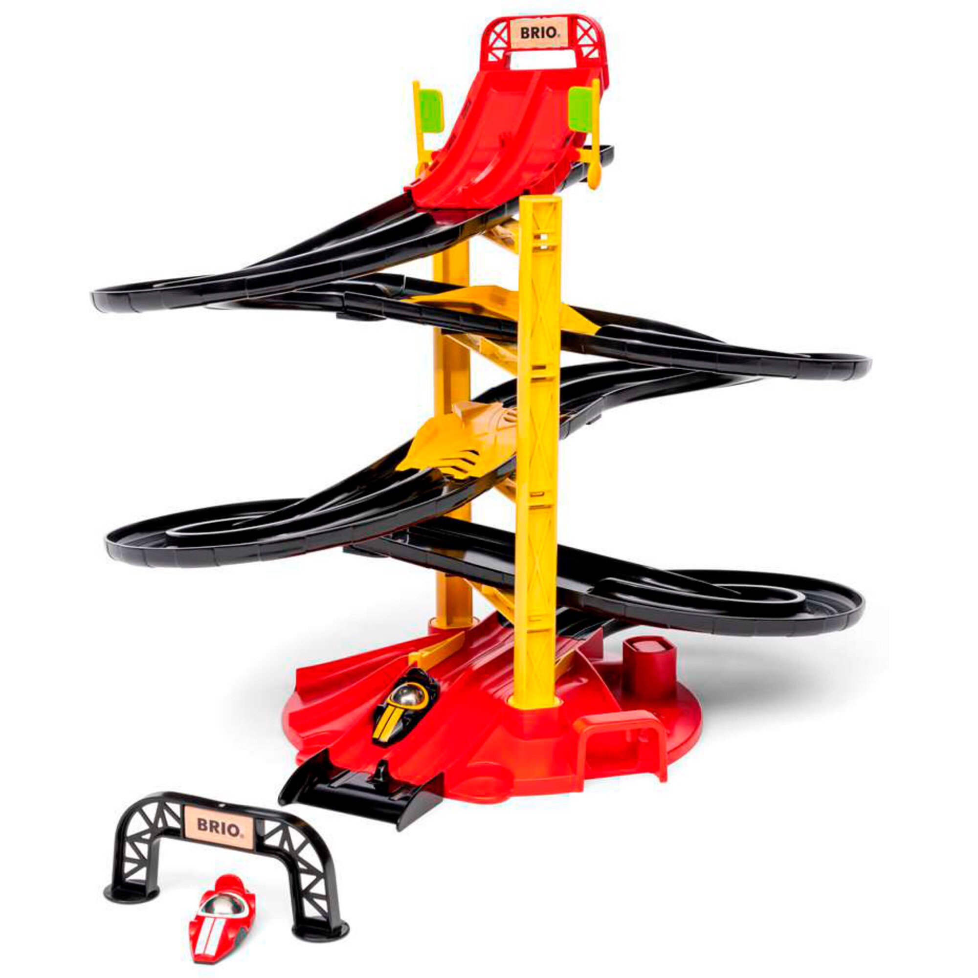 BRIO Spielfahrzeug Rennbahn-Turm mit zwei Rennwagen