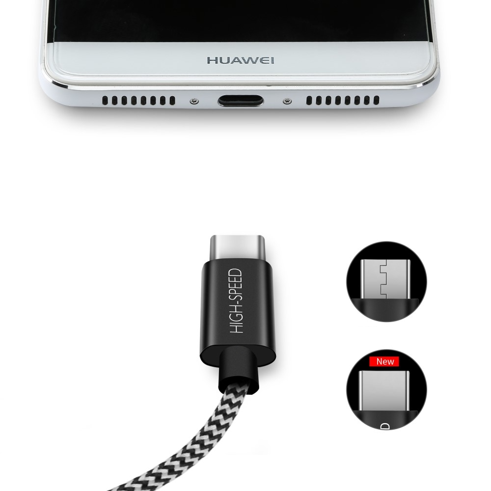 (1m) 2.1A USB auf USB C Ladekabel Datenkabel Nylon - Schwarz / Weiss