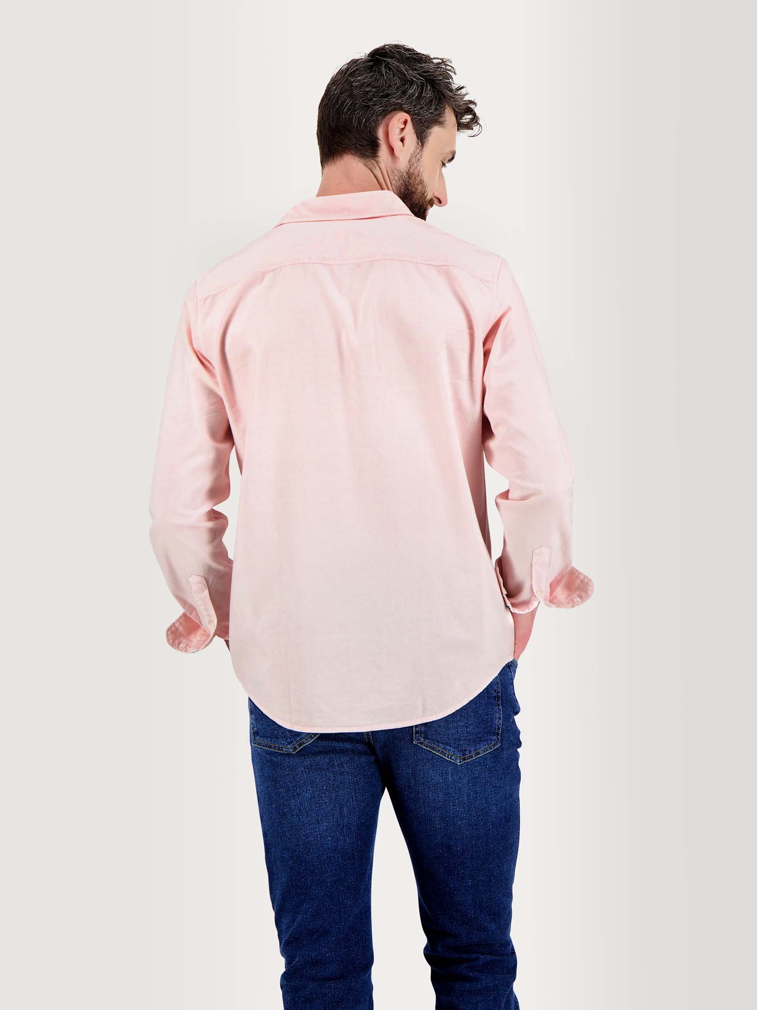 Chemise Homme Manches Longues Coton Rose Clair