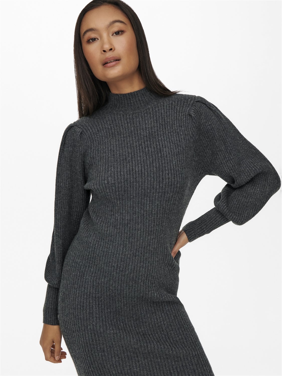 ONLKATIA Langes Kleid Dark Grey Melange