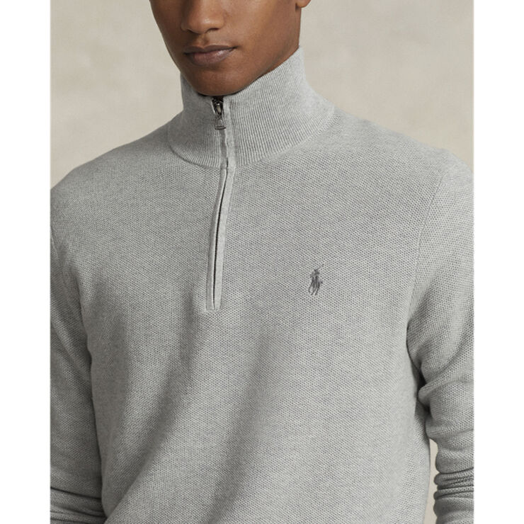 Polo Ralph Lauren Mesh-Knit Cotton Quarter-Zip Sweater Andover  heather