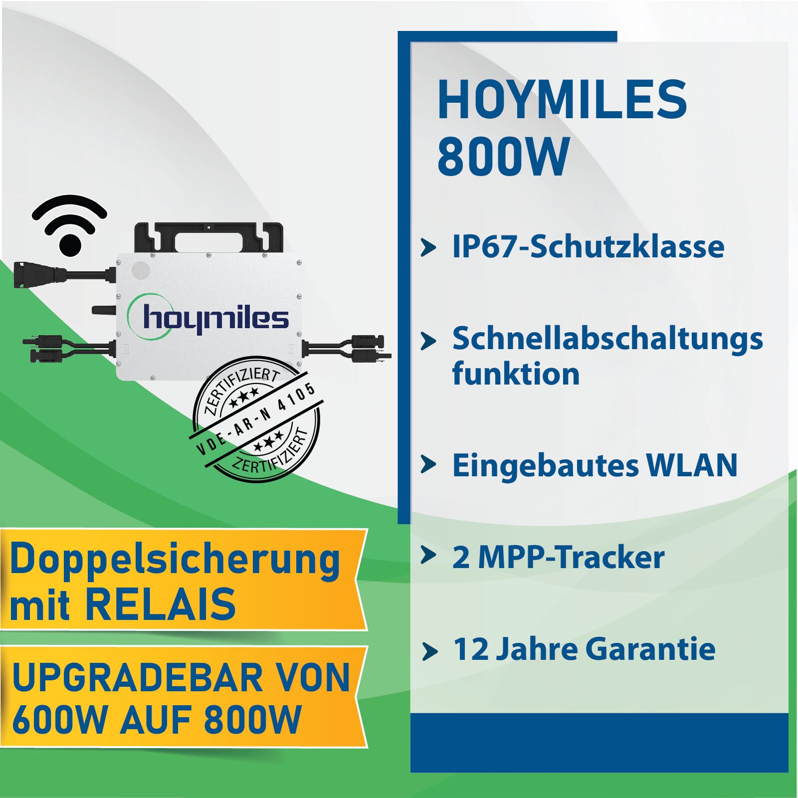 Epp Balkonkraftwerk Komplettset 1000W Bifazial | Hoymiles Wechselrichter 800W | Photovoltaik Solaranlage mit 3m stecker