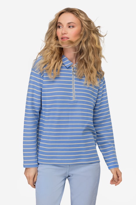 Sweatshirt, Ringel, Polokragen, Langarm