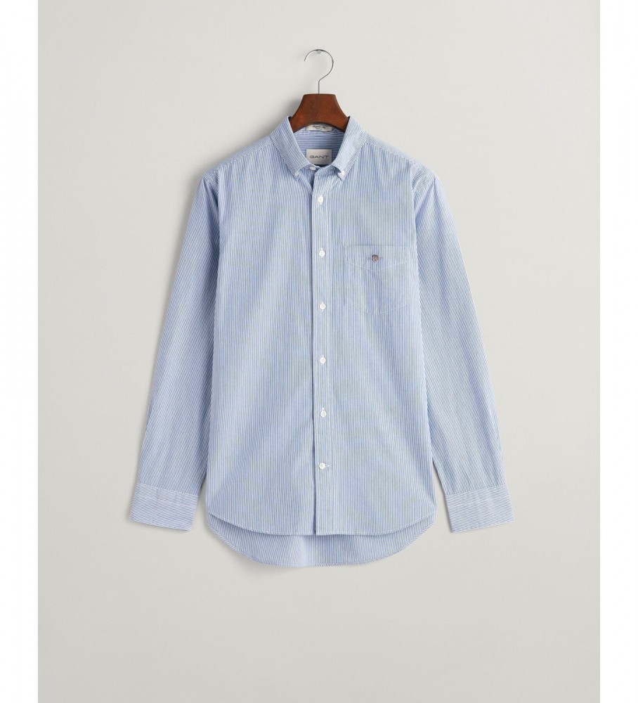 Camisa Gant Regular Fit Popeline com Listras Estilo Banqueiro Azul