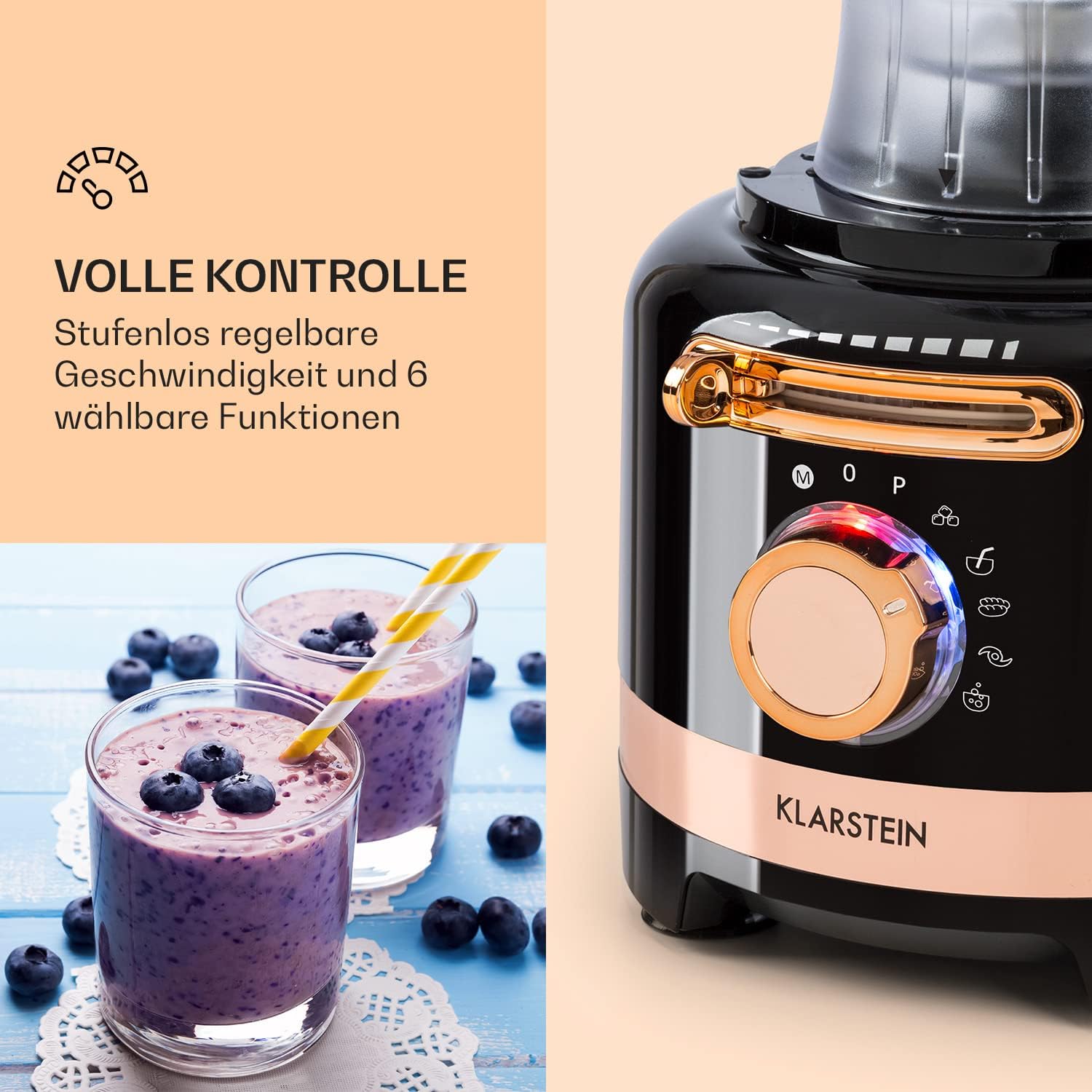 Klarstein Luca Multifunktionsmixer Standmixer Zerkleinerer Küchenreibe Saftpresse Food Processor, 1000 Watt, stufenlos, 6 Modi, BPA-frei, 3 Liter, 3 l Messbecher, Spatel, Schwarz