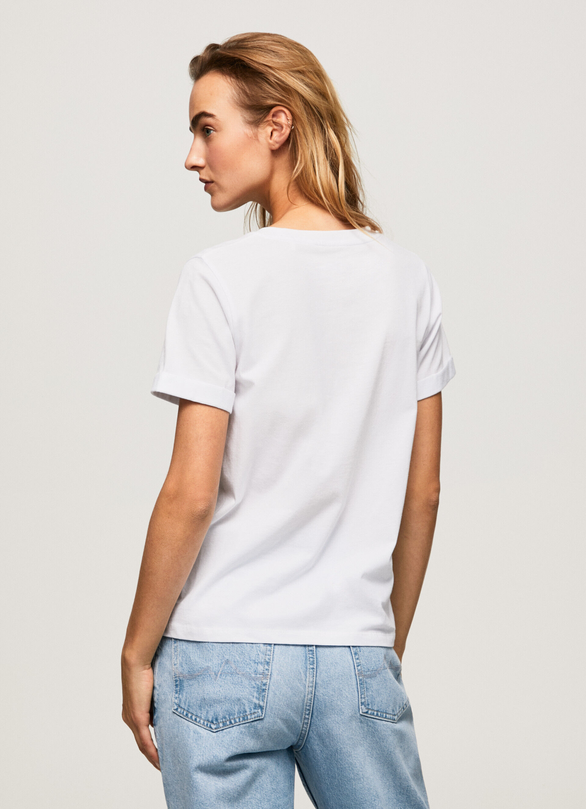Camiseta de algodão com logo em degradê - branca