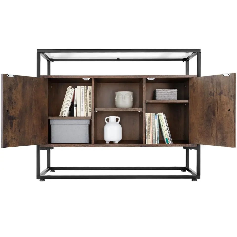 tectake Wandkast Oldham 100x38x80,5cm, Industrieel Hout Donker, Rustiek