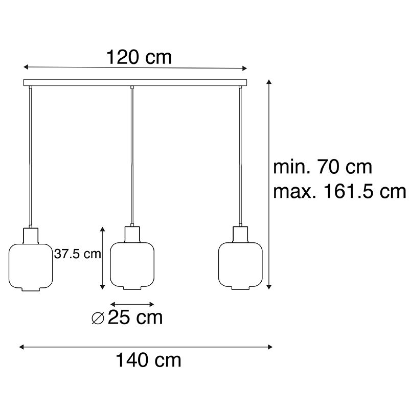 Design hanglamp zwart met smoke glas 3-lichts 161,5 cm - Qara