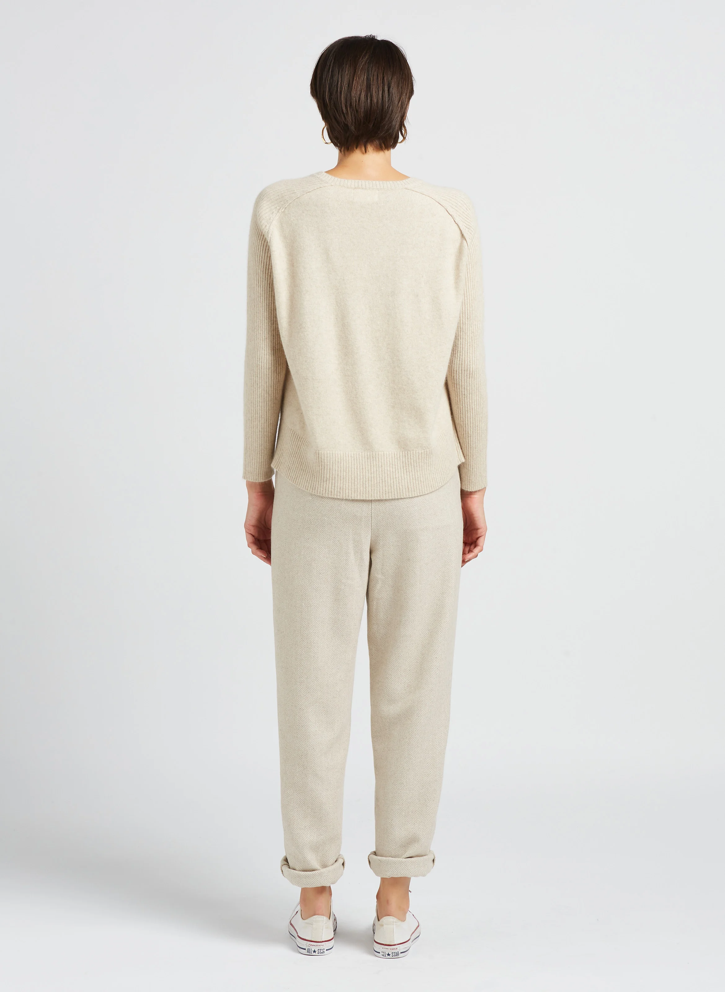 SEPTEMBRE - Pull ample col v en laine mélangée | Beige