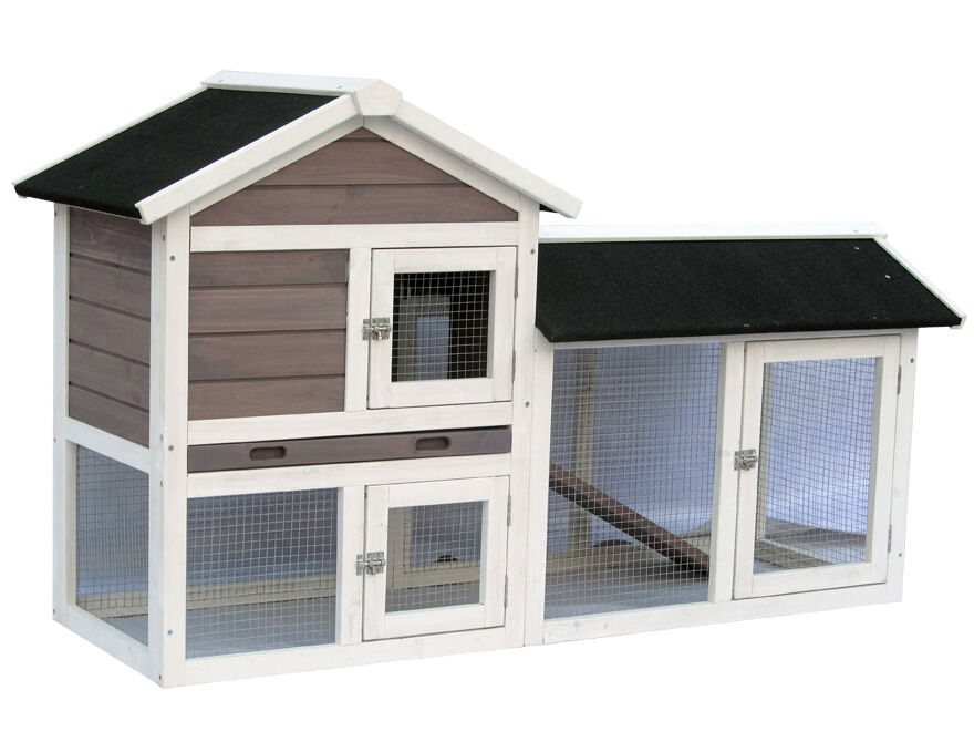 Rabbit Avoriaz - Konijnenhok - 147x53x85 cm - Grijs/ white wash - Medium - Grijs/ white wash - 85x147x20 cm