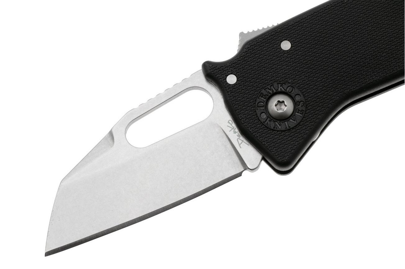 Demko Nano-Shark, NANO-10A-BLACK GRN-SF, Stonewashed AUS-10A Shark Foot, Black GRN zakmes