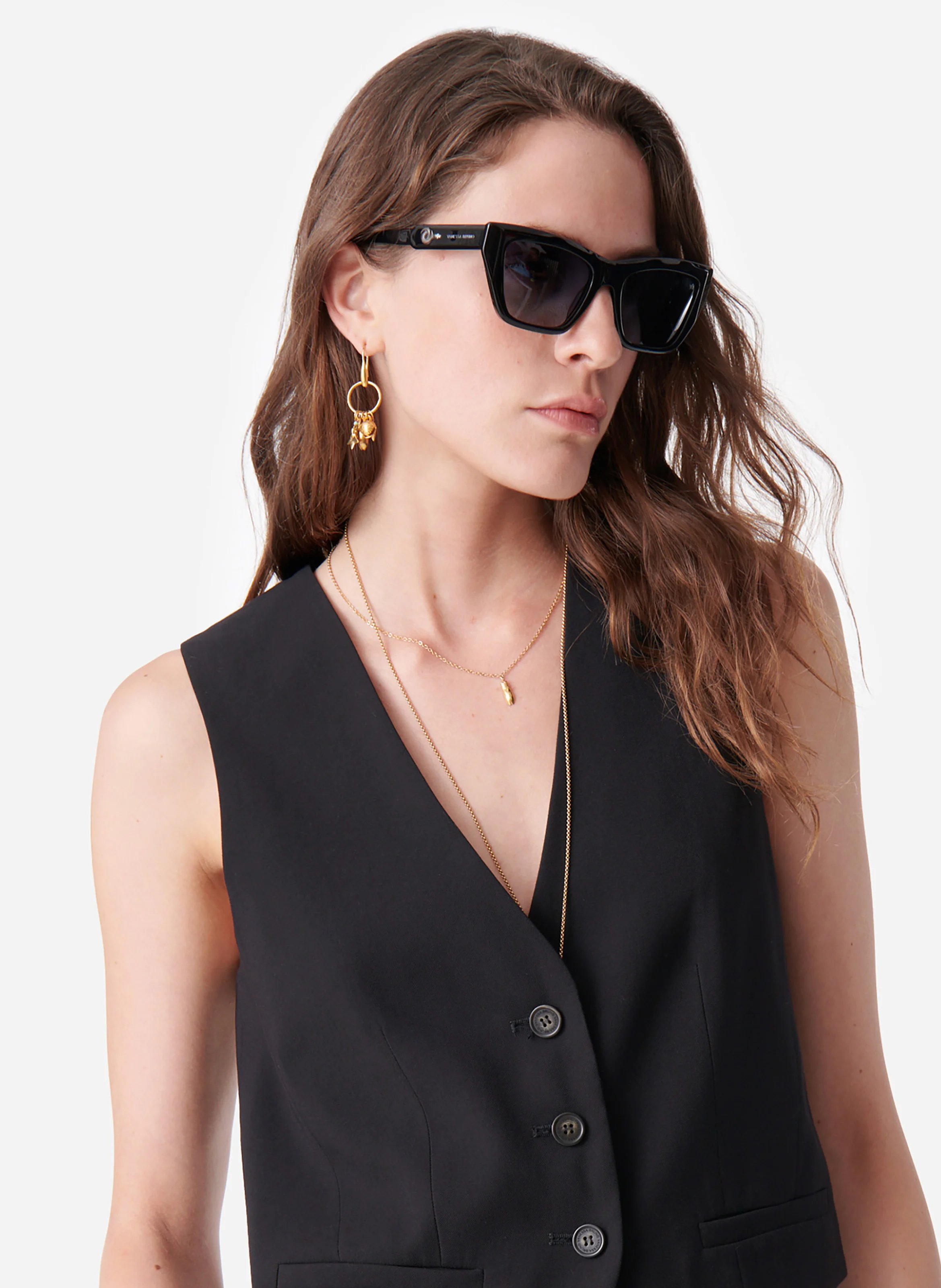 BENSON - Veste droite col V sans manches | Noir