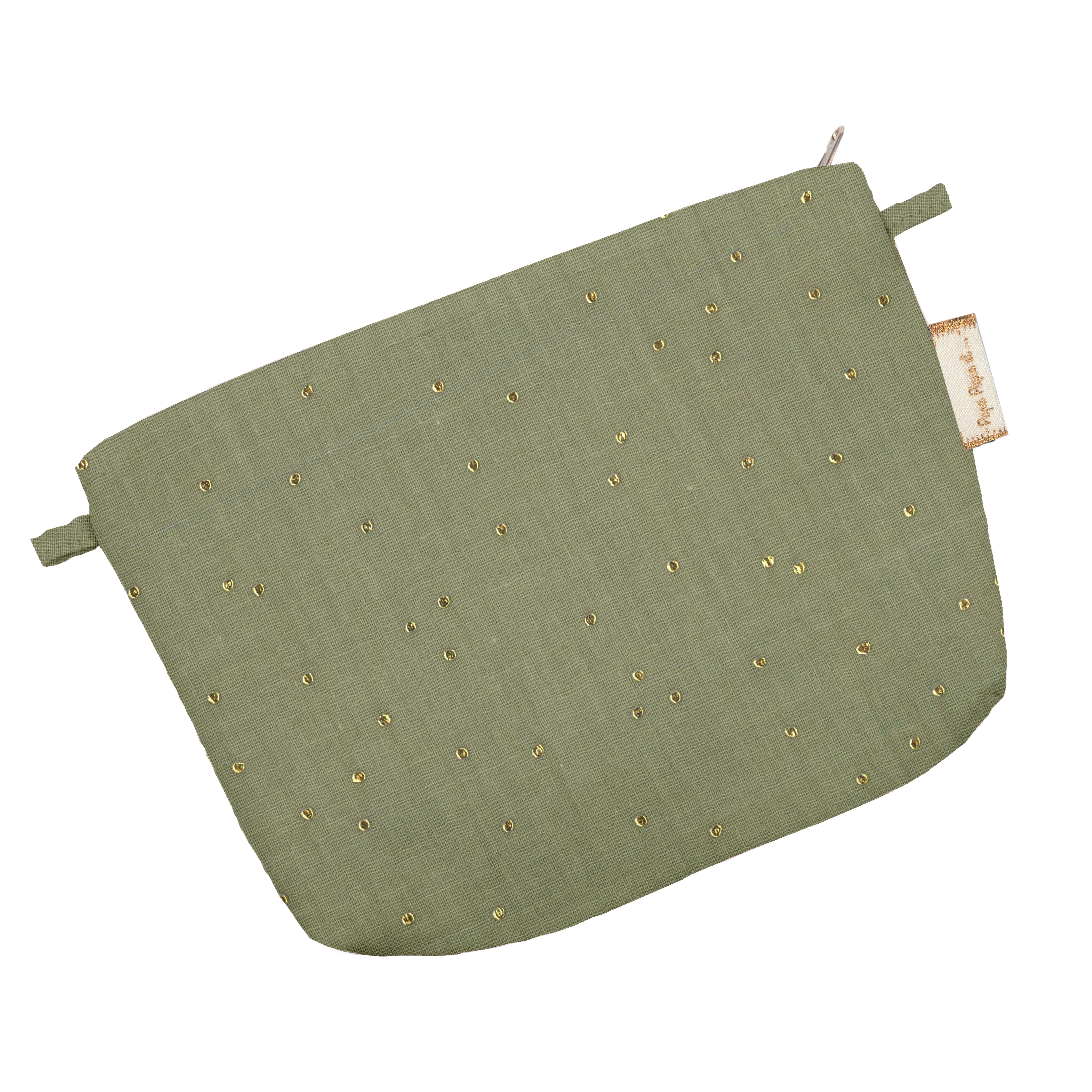 Mini Pochette Tissu Gaze Pois Or Vert Amande