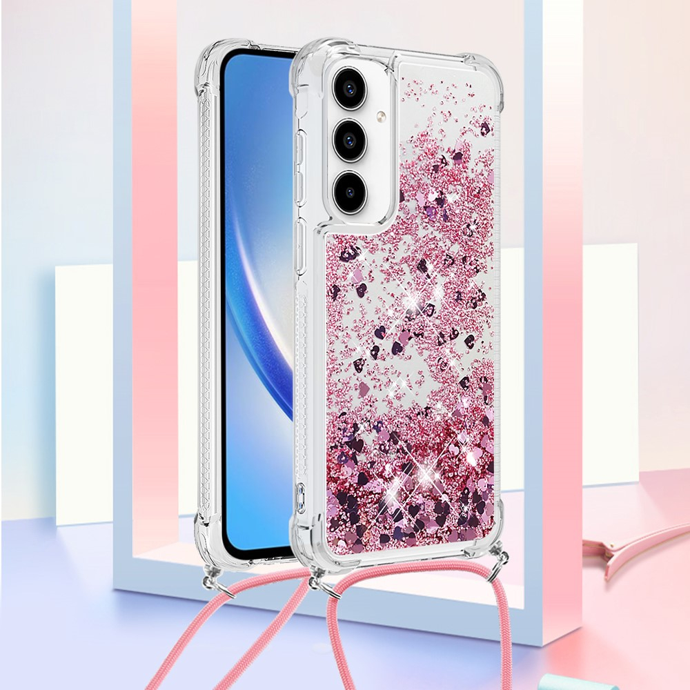 Samsung Galaxy A56 Necklace Gummi Hülle Liquid Glitzer   Handykette - Roségold