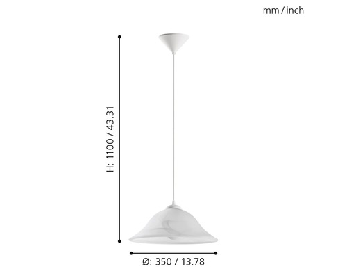 Hanglamp, 1-lichts, HxØ 110x35 cm, wit/albast