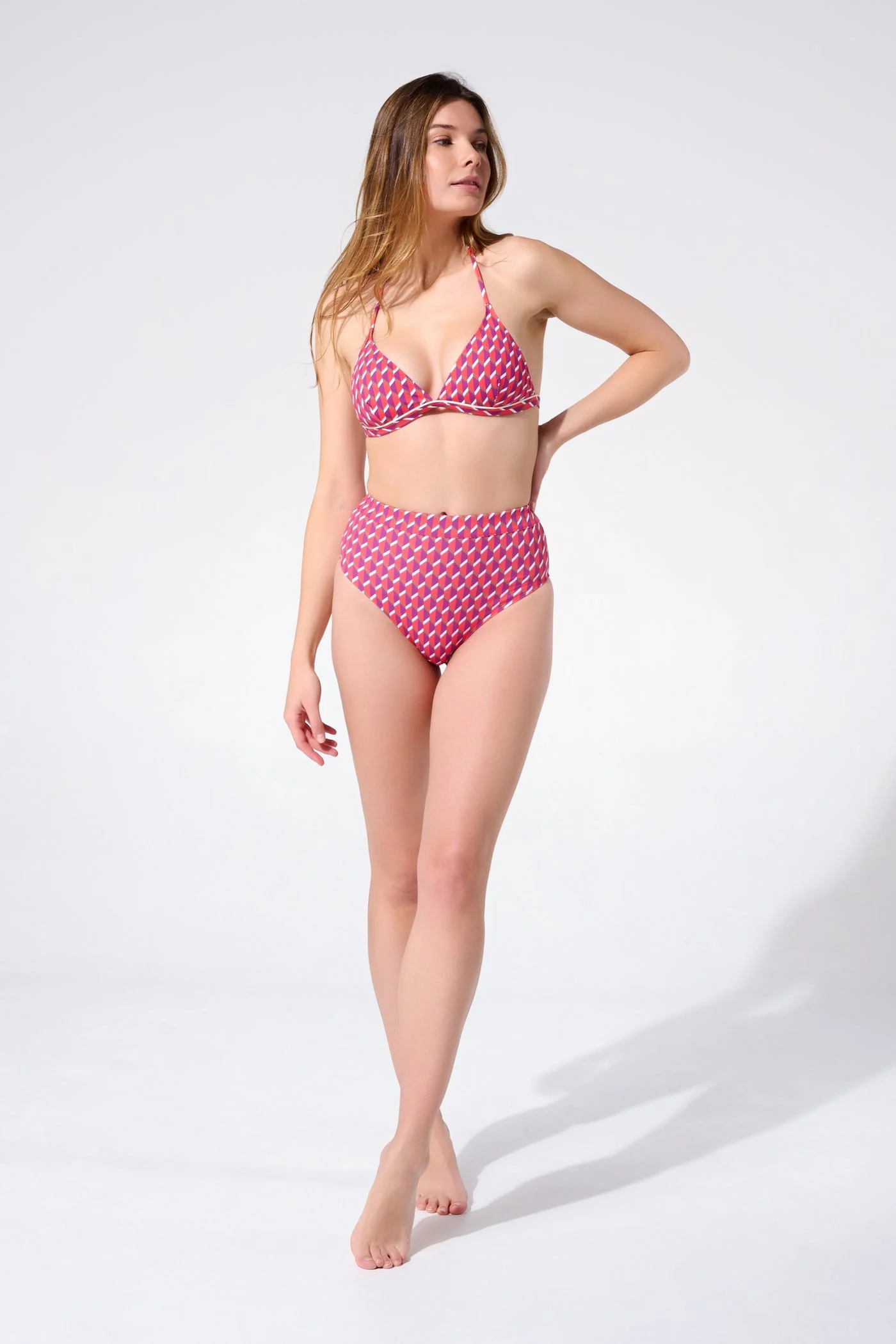 Maillot de bain culotte taille haute imprimée | Orange