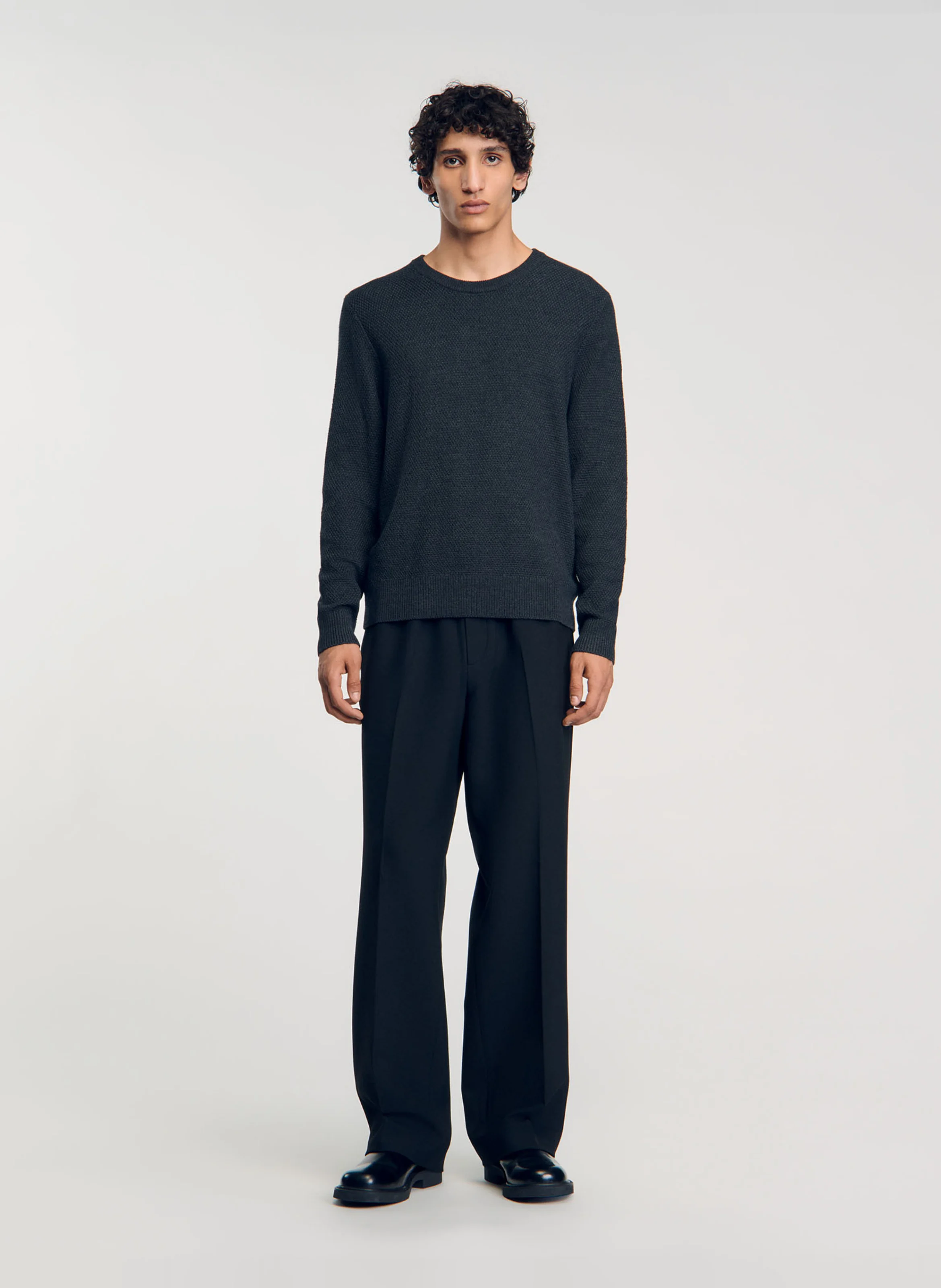 Pull col rond regular fit en laine mélangée | Gris