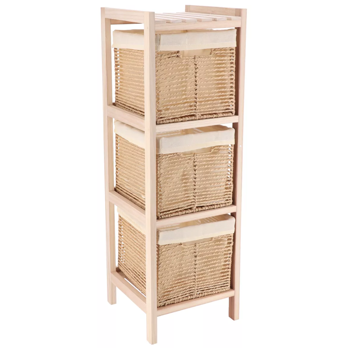 Meuble de rangement 3 paniers (H77 cm) Paulownia Beige