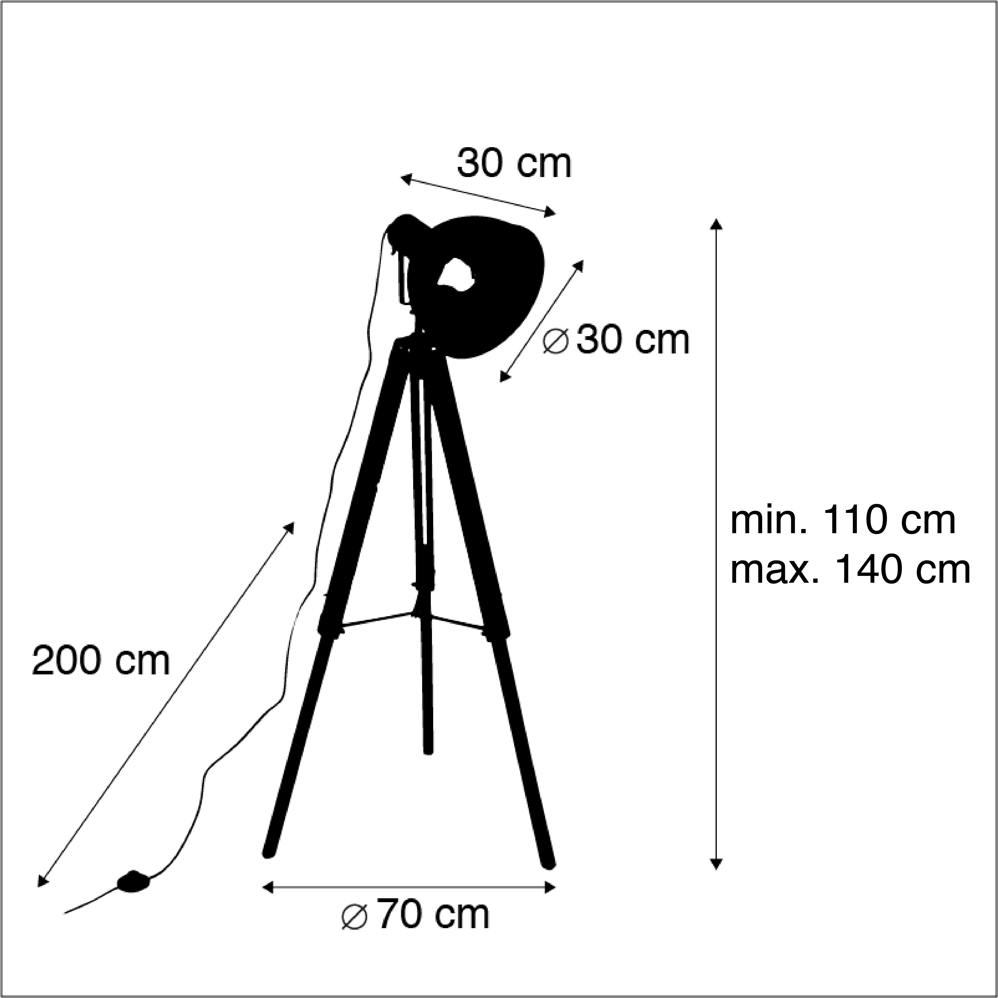 Industriële vloerlamp op houten tripod met grijze kap - Laos