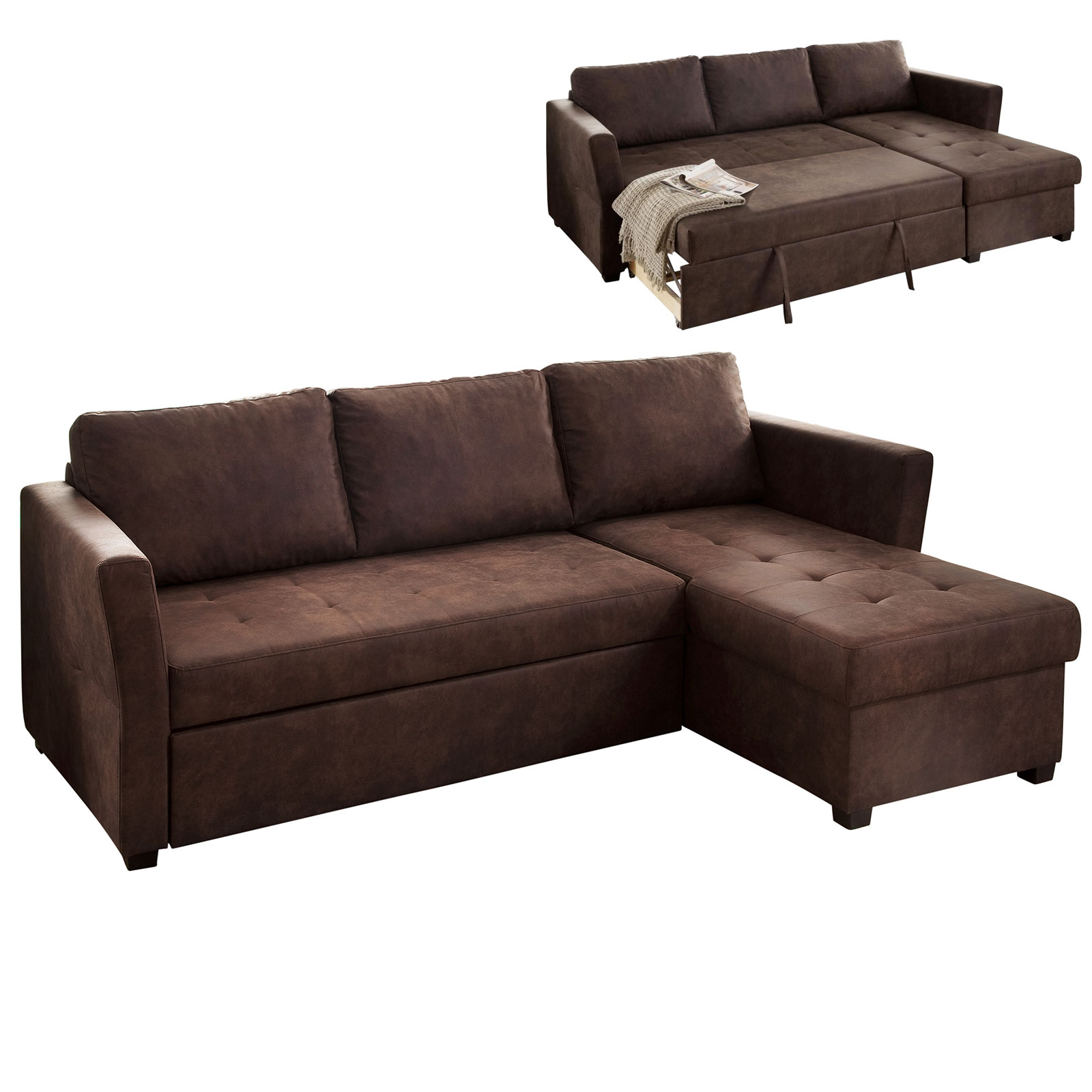 Ecksofa - brown - Microfaser - Liegefunktion